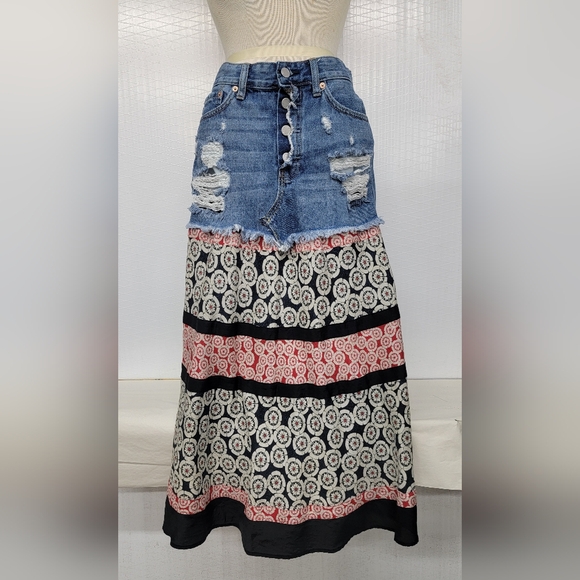 Boho Hippie Grunge Skirt Upcycled - Picture 1 of 9